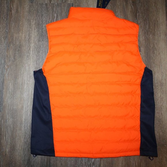 NWT POLO RALPH LAUREN MEN'S NEON PACKABLE DOWN VEST ORANGE NAVY BLUE $240‎ - Picture 10 of 10